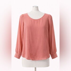 Ann Taylor Coral Pink Blouse | Sheer Long Sleeves | Size S